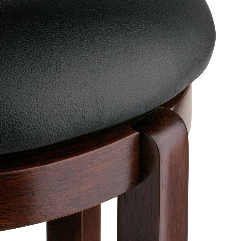 Winsome Walcott 24" Transitional Black Leather and Walnut Wood Swivel Barstool