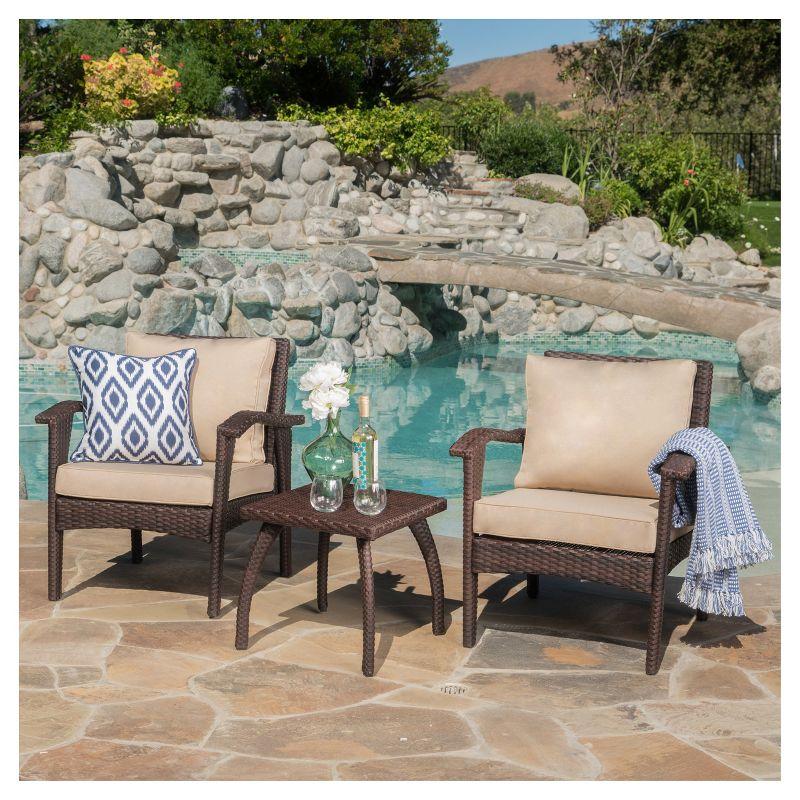 Honolulu 3pc Wicker Patio Chat Set with Cushions - Brown - Christopher Knight Home