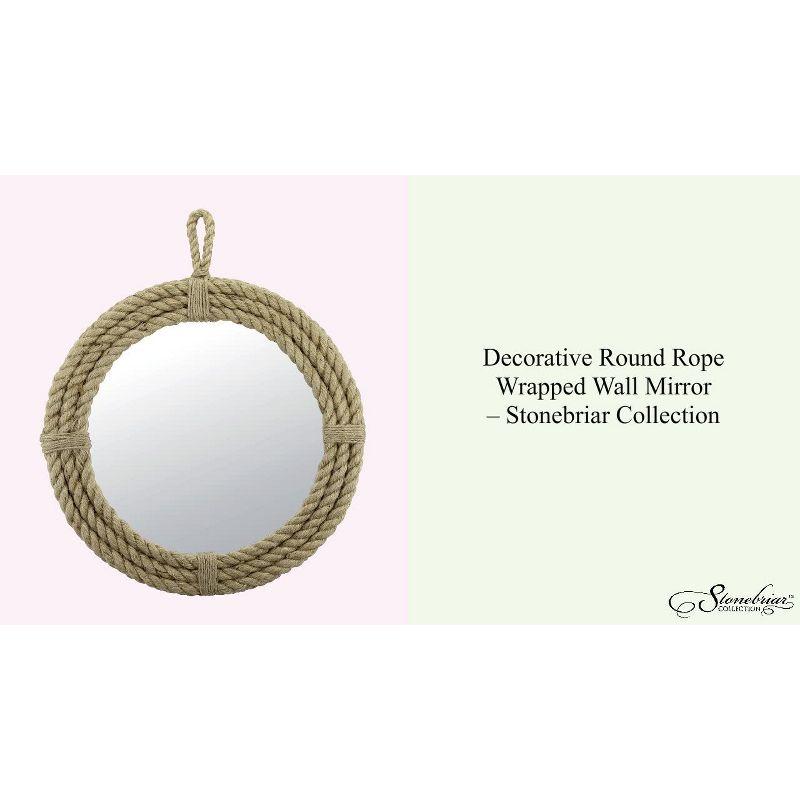 Nautical Charm 16.5" Round Rope-Wrapped Wall Mirror with Hanging Loop