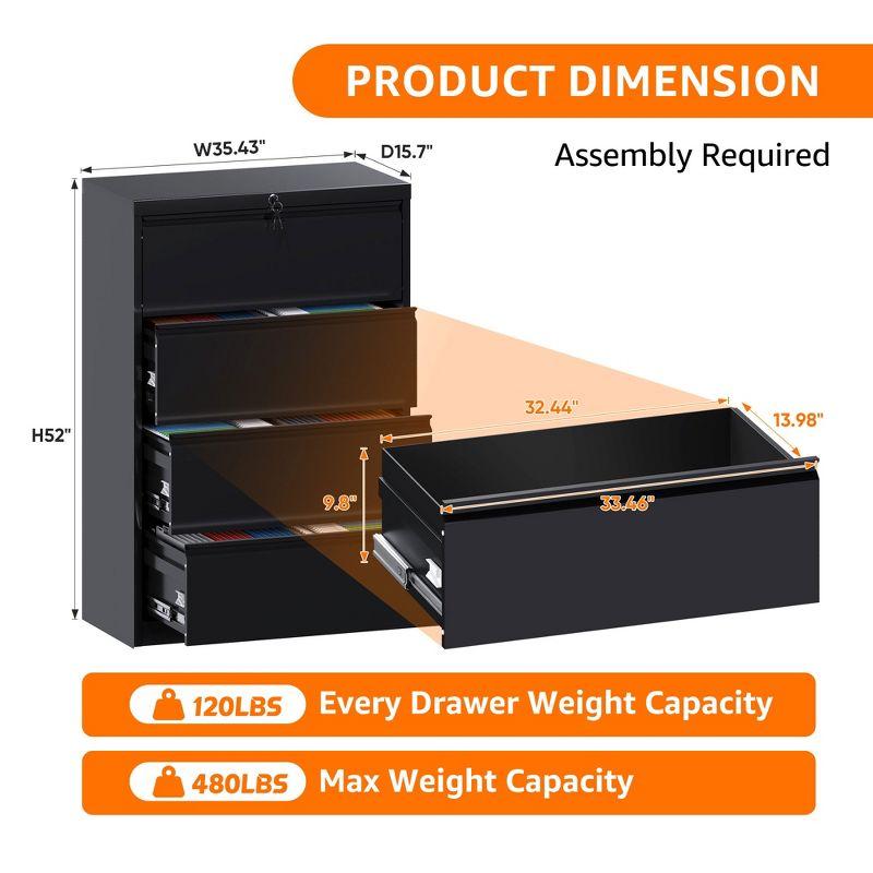 Black Lockable 4-Drawer Lateral Filing Cabinet