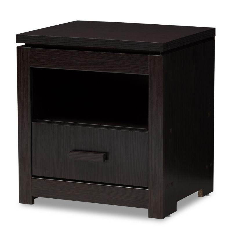 Bienna Modern and Contemporary 1 Drawer Nightstand: Bedside Storage, Wenge Finish - Baxton Studio