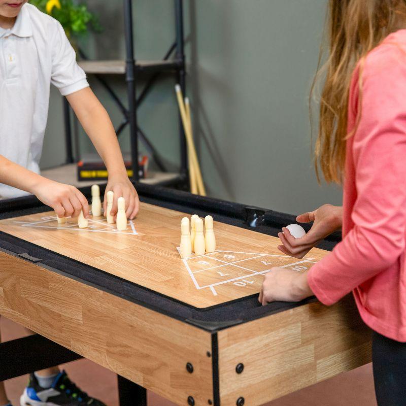 Sunnydaze Indoor Multi-Game Table with Billiards, Push Hockey, Foosball, Ping Pong, Bowling, and More - Light Wood Look