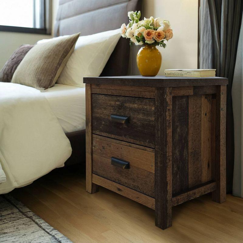 Vintage Oak 2-Drawer Rustic Nightstand