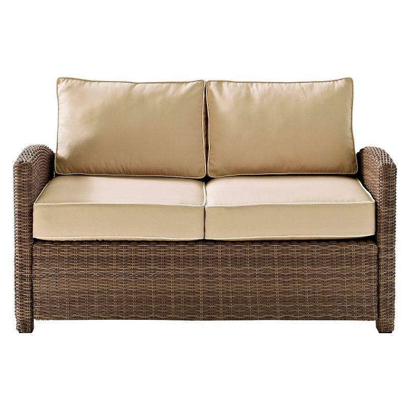 Crosley Bradenton Outdoor Wicker Loveseat with Sand Cushions: Steel Frame, UV-Resistant