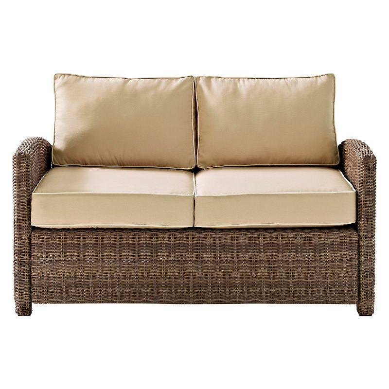 Sand and Brown Wicker Lawson Outdoor Loveseat