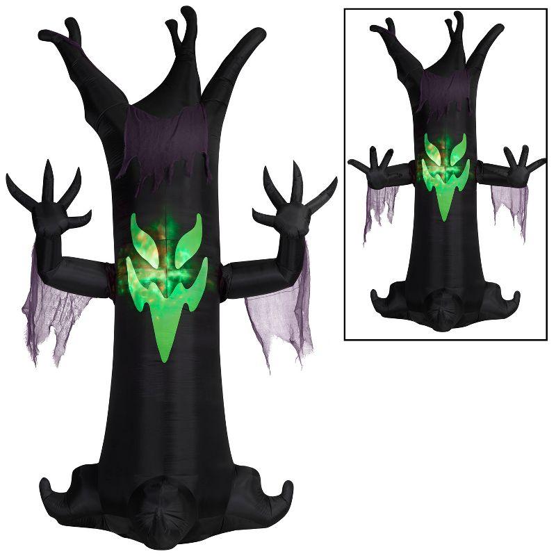 Giant Black Animated Inflatable Halloween Tree with Green Lights