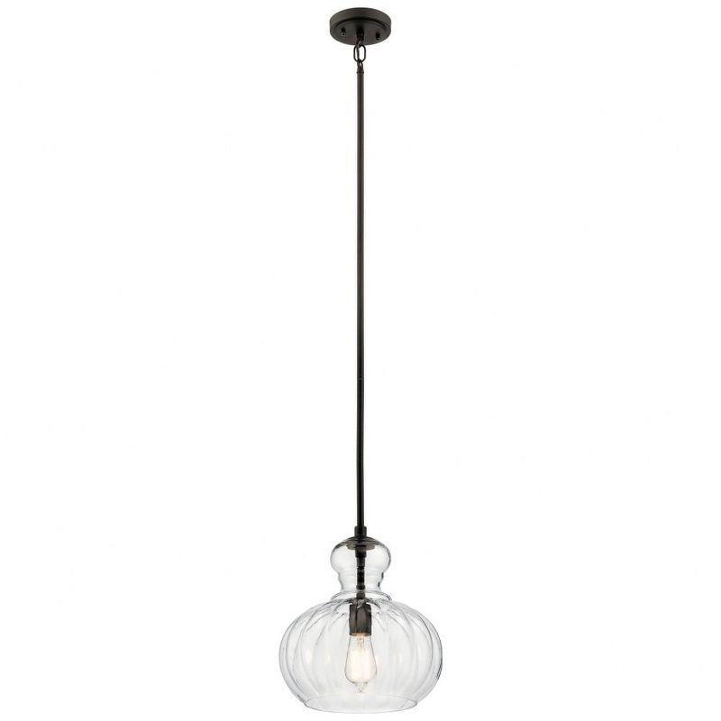 Riviera 13" 1 Light Pendant with Clear Ribbed Glass in Brushed Nickel