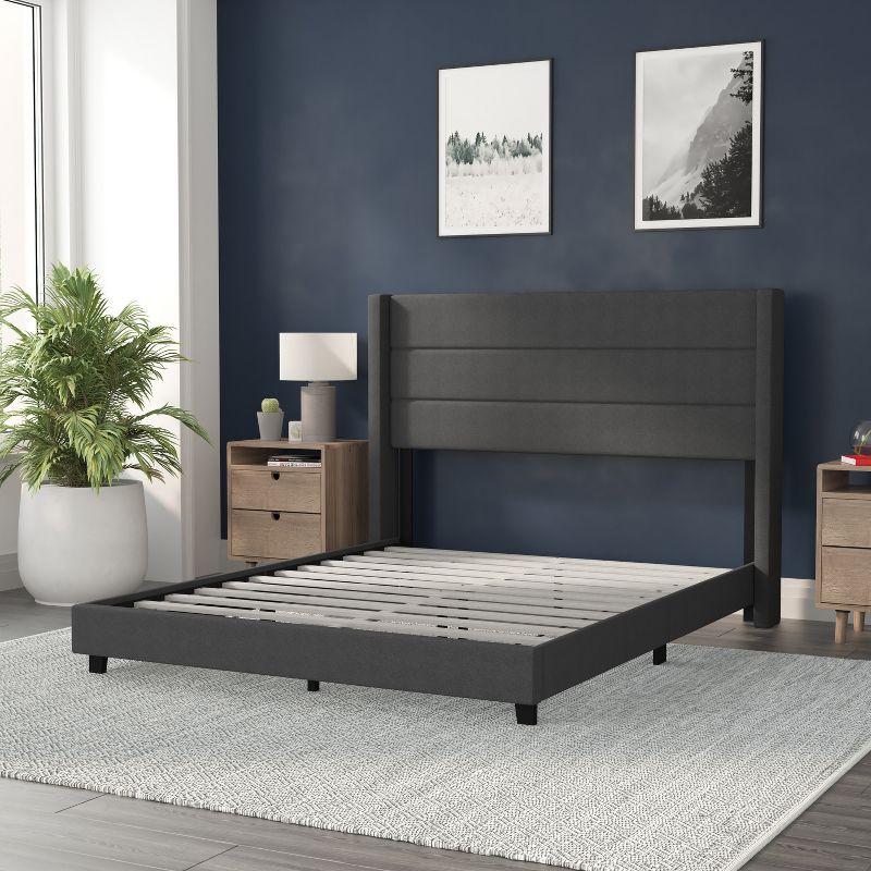 Charcoal Queen Upholstered Platform Bed with Wingback Headboard