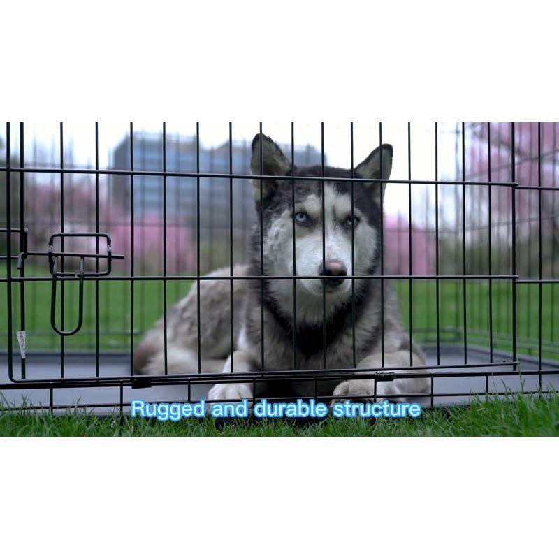 FDW 48 Inch Dog Crates for Large Dogs, Folding Mental Wire Crates Dog Kennels Pet Dog Cage Crate with Double-Door Removable Tray and Handle,Black