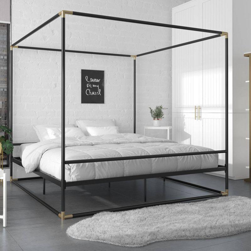 Celeste Black Metal Upholstered King Platform Bed Frame with Slats