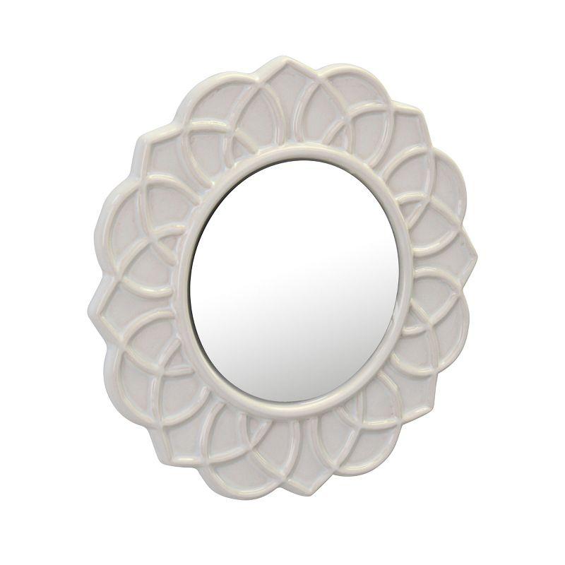 Round Ceramic Floral Wall Hanging Mirror White - Stonebriar Collection