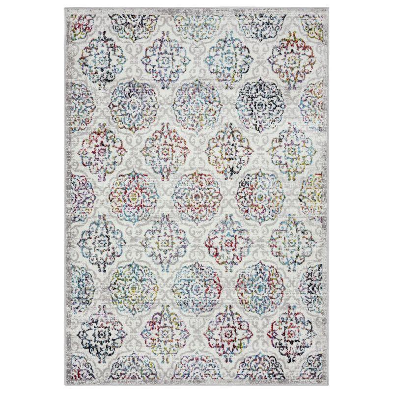 Home Dynamix Boho Andorra Transitional Damask Area Rug Ivory/Blue/Black, 5'2"x7'2"