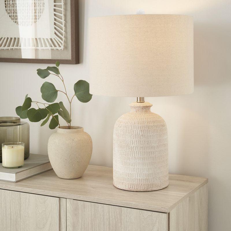 24" White Textured Terracotta Table Lamp - Nourison