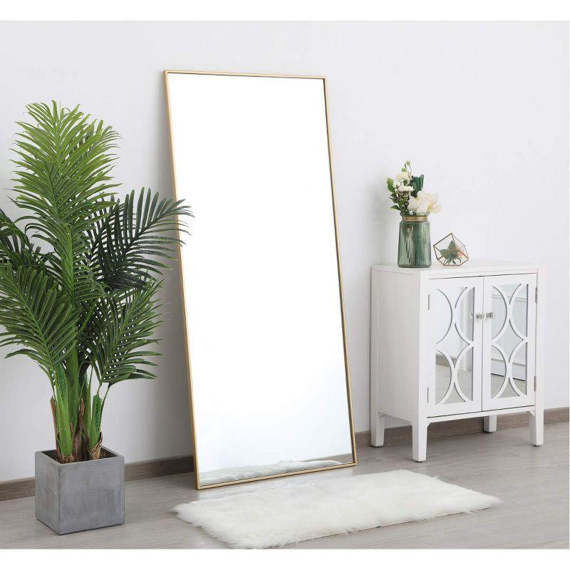 Elegant Lighting Modern Metal Frame Mirror, Rectangle 30", Brass Finish – Ideal for Vanity or Accent Wall