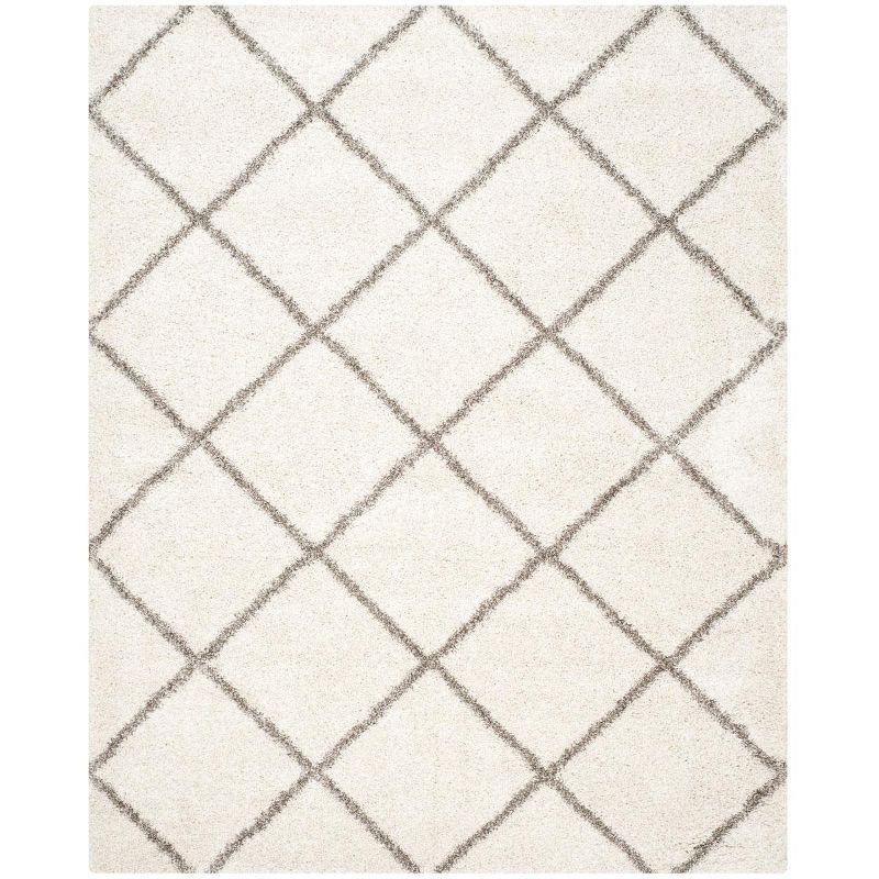 Ivory and Grey Diamond Shag 11' x 15' Hand-Knotted Area Rug