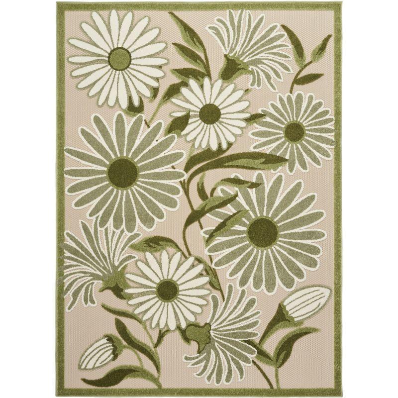 Ivory Green Daisy Flower Flatweave Outdoor Rug 5'3" x 7'5"