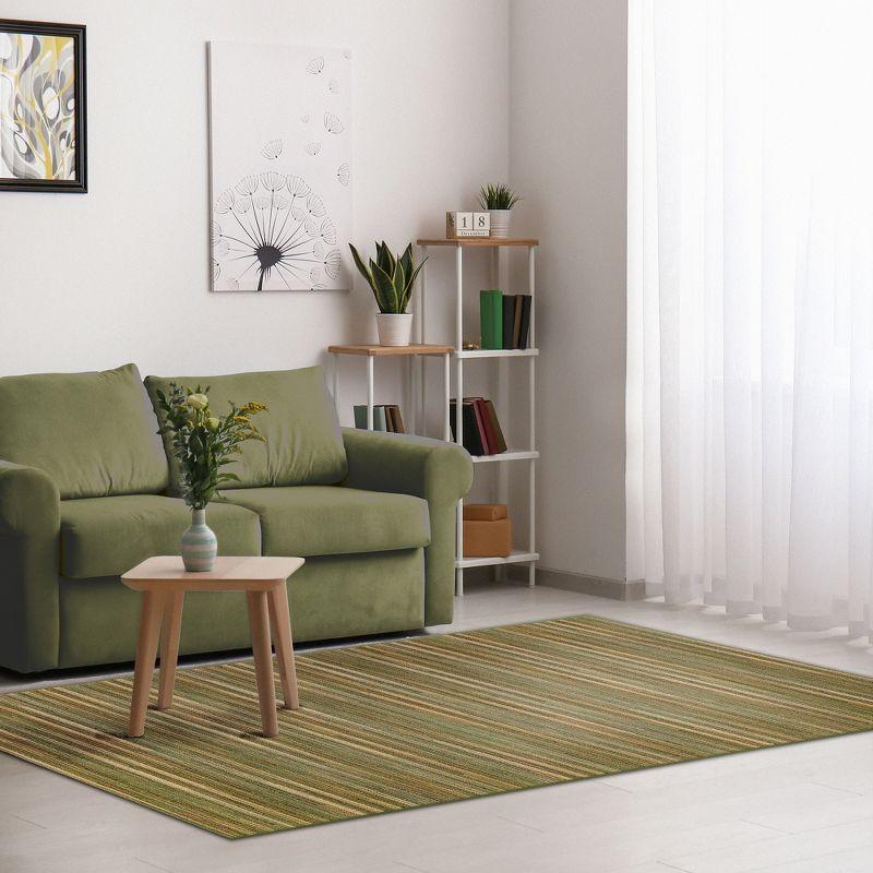 Marina Stripes Flatwoven Green and White 58'' x 90'' Indoor/Outdoor Rug