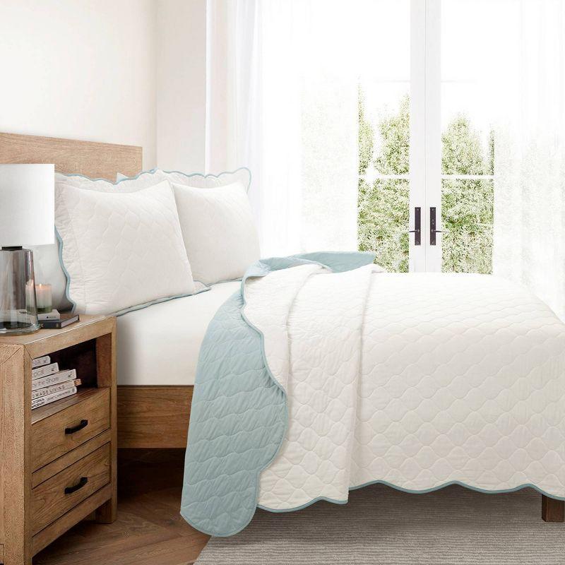 3pc Full/Queen Coastal Chic Scallop Edge Reversible Quilt Set Blue - Lush Décor: OEKO-TEX Certified, Cotton Fill