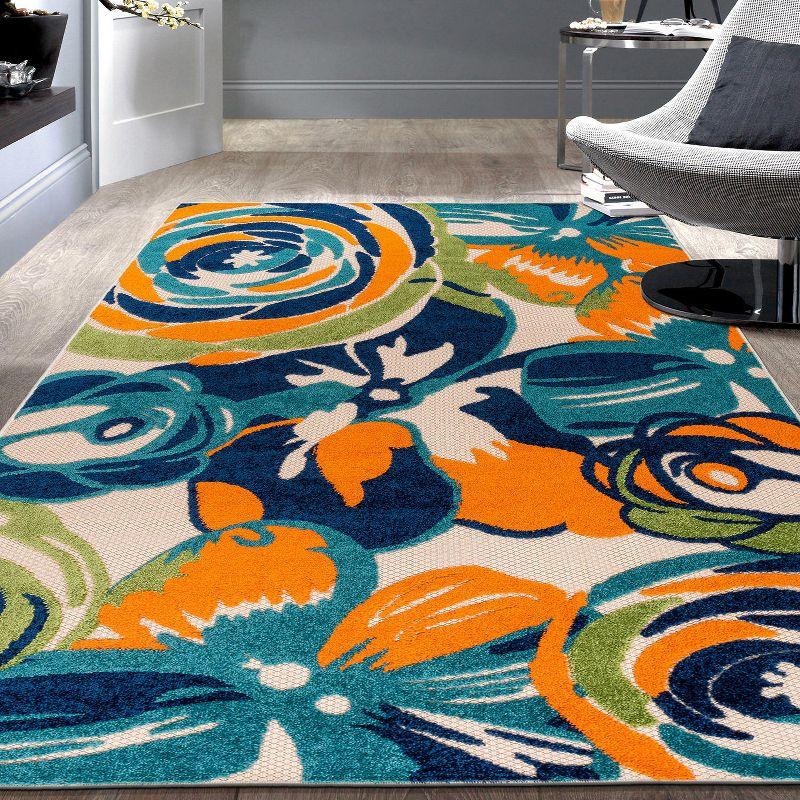World Rug Gallery Modern Floral Indoor/Outdoor Area Rug - Multi 5' x 7'