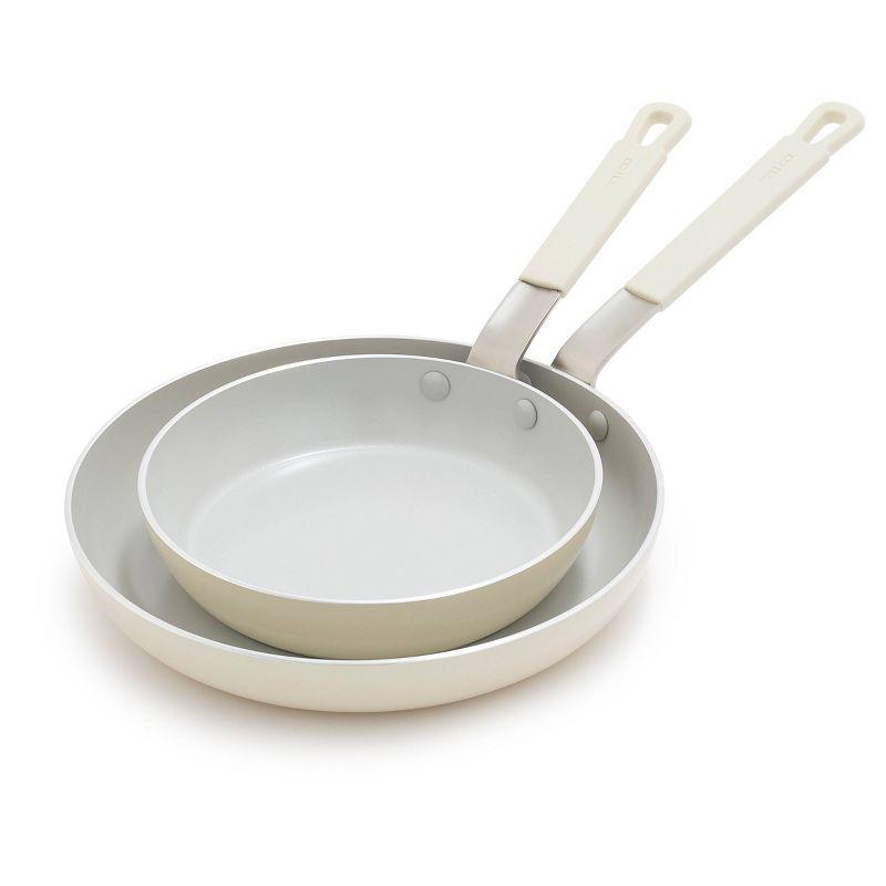 Cream Aluminum Ceramic Nonstick Fry Pan Set with Lids