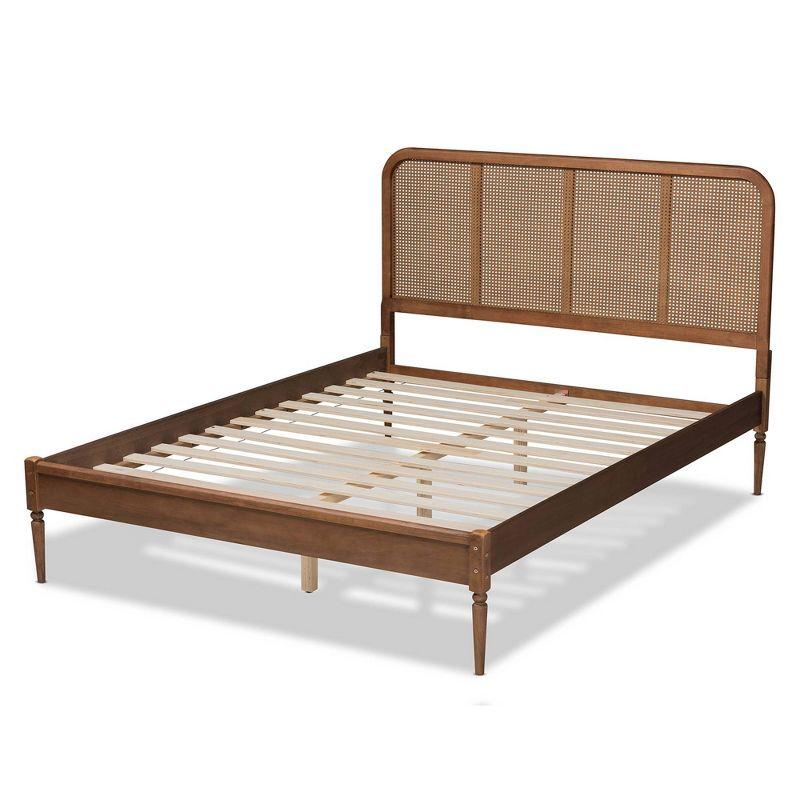 Queen Elston Wood & Synthetic Rattan Platform Bed: Mid-Century Design, No Box Spring - Baxton Studio