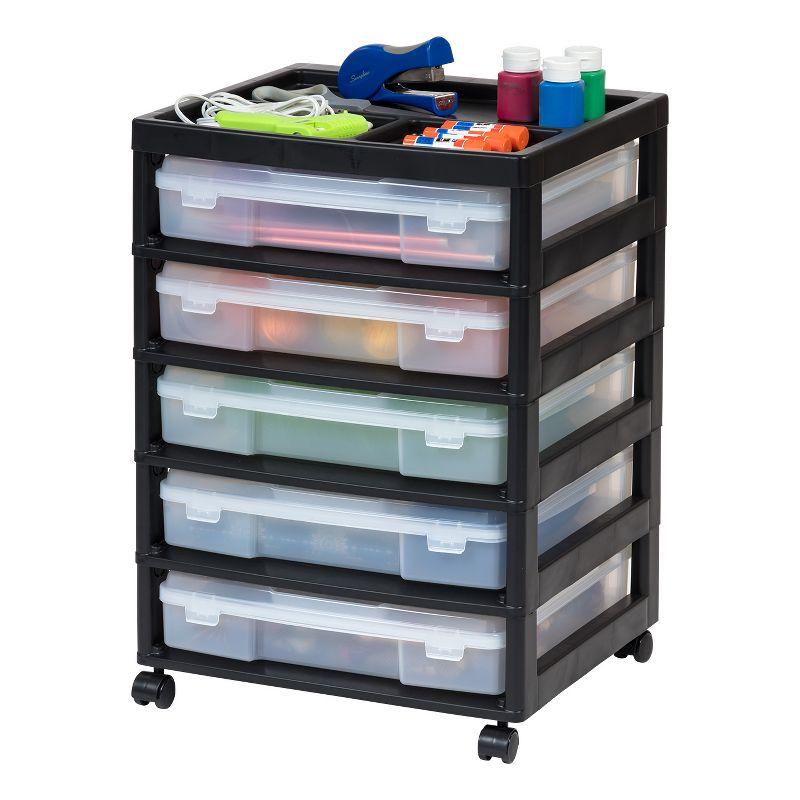 Black 5-Drawer Plastic Scrapbook Storage Cart with Organizer Top