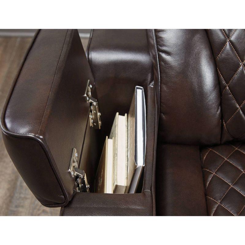 Warnerton Power Recliner Sofa with Adjustable Headrest Chocolate - Signature Design by Ashley: USB Port, Cup Holder, Storage