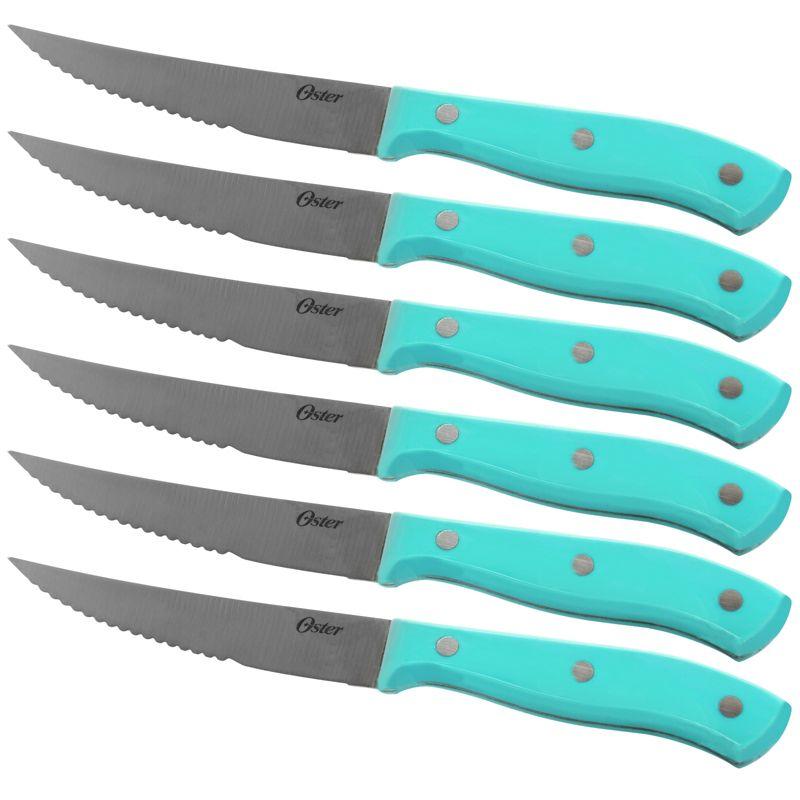 Evansville 14-Piece Stainless Steel Cutlery Set with Turquoise Handles and Wood Block