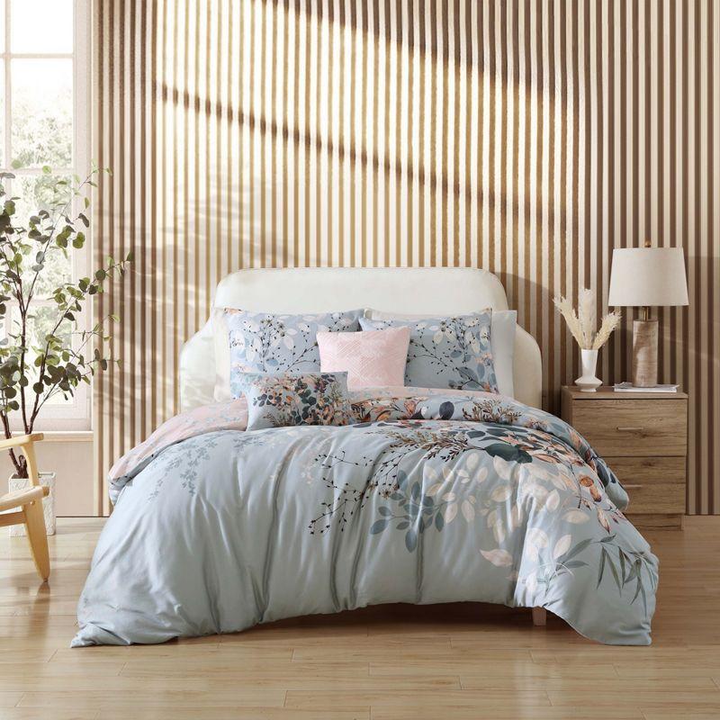 BeBeJan Bebejan Peach Leaves on Sage 100% Cotton Sateen 5 Piece Reversible Comforter Set