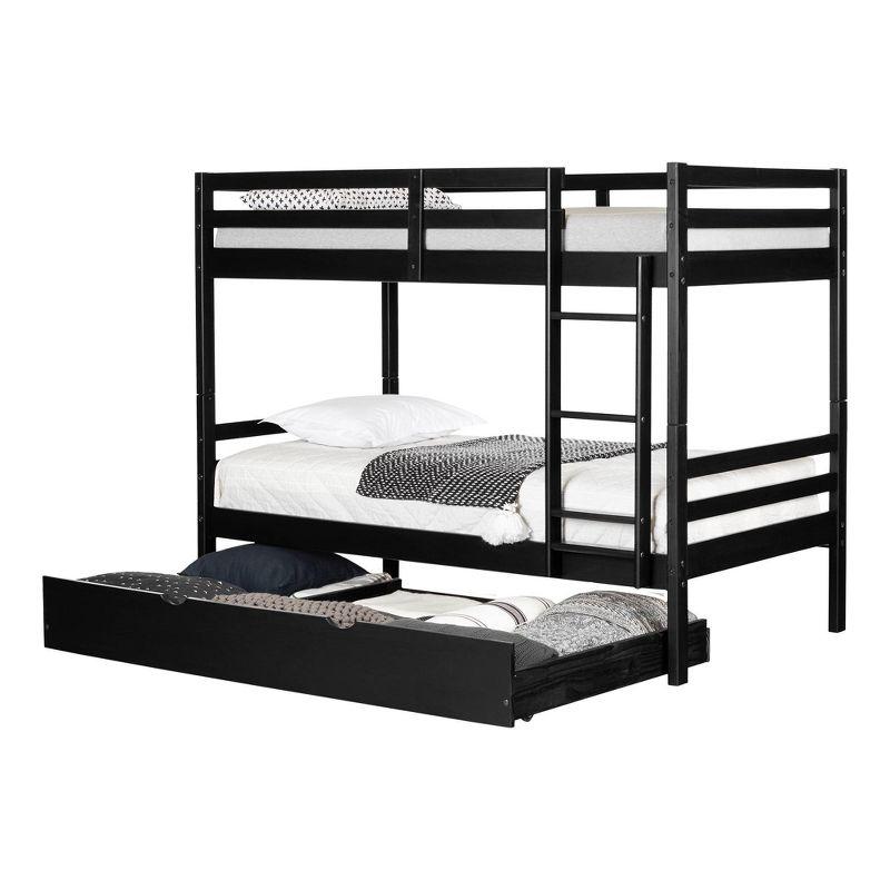 Fakto Kids' Bunk Beds with Trundle Matte Black - South Shore: Twin Over Twin, Toddler Bunk Bed, Wood Frame, Unupholstered