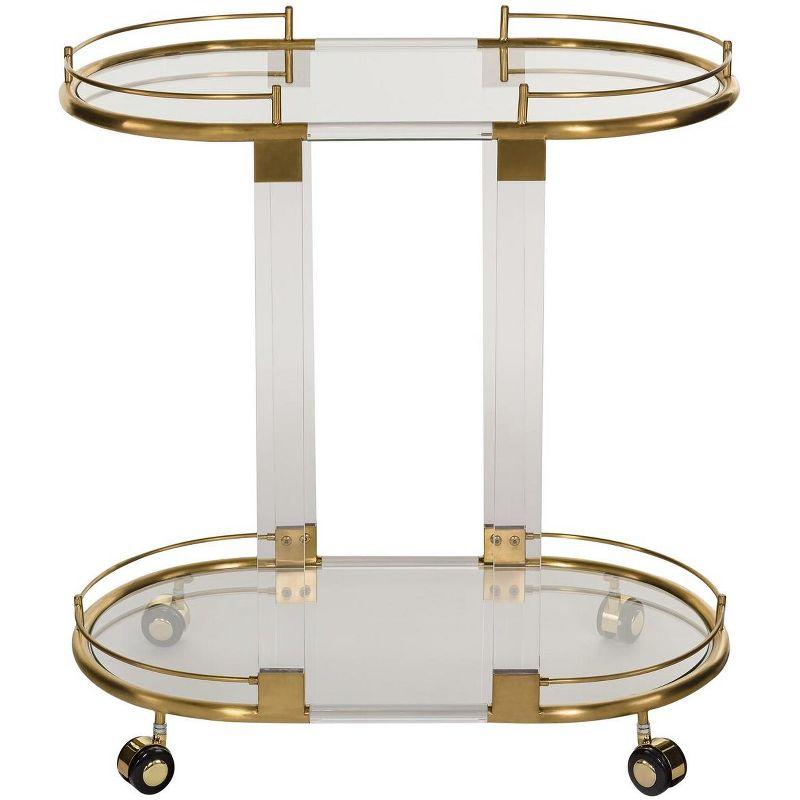 Small Oval Lennon Bar Cart with Brass Accents and Storage