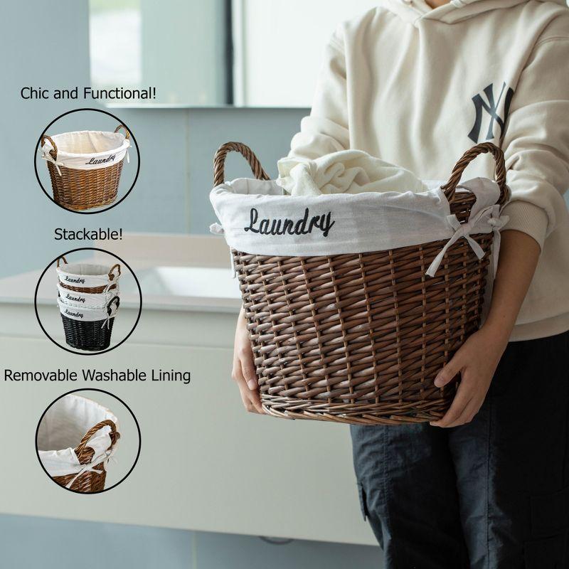 Wickerwise Handwoven Laundry Basket with Liner & Handles - Boho Decorative Storage Hamper for Clothes Blankets Pillows and Towels, Brown