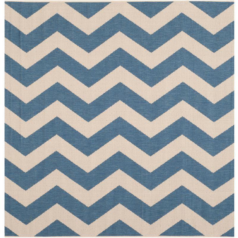 Blue and Beige Chevron Square Indoor/Outdoor Area Rug