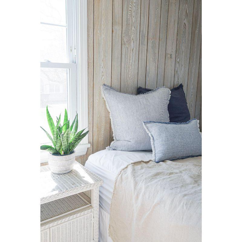 Blue Pinstripe Fringe Linen Pillow 26x26 Down Alternative Insert