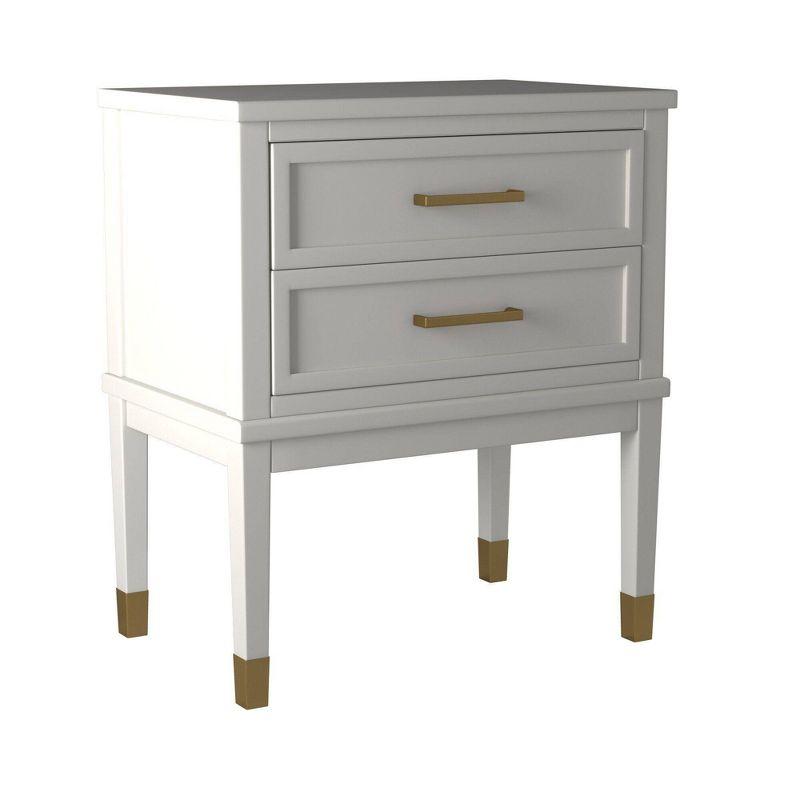 White Rectangular Wood Side Table with Storage Drawers