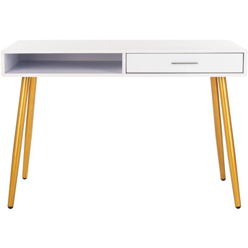 White and Gold Wood Writing Table with Drawer