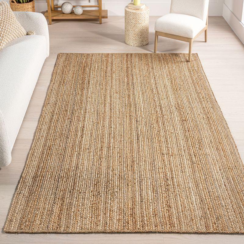 Nuloom 8 Square Rigo Jute Hand Woven Indoor Area Rug, Natural, Solid Farmhouse Design, Natural Fiber Bedroom, Living Room, Kitchen,