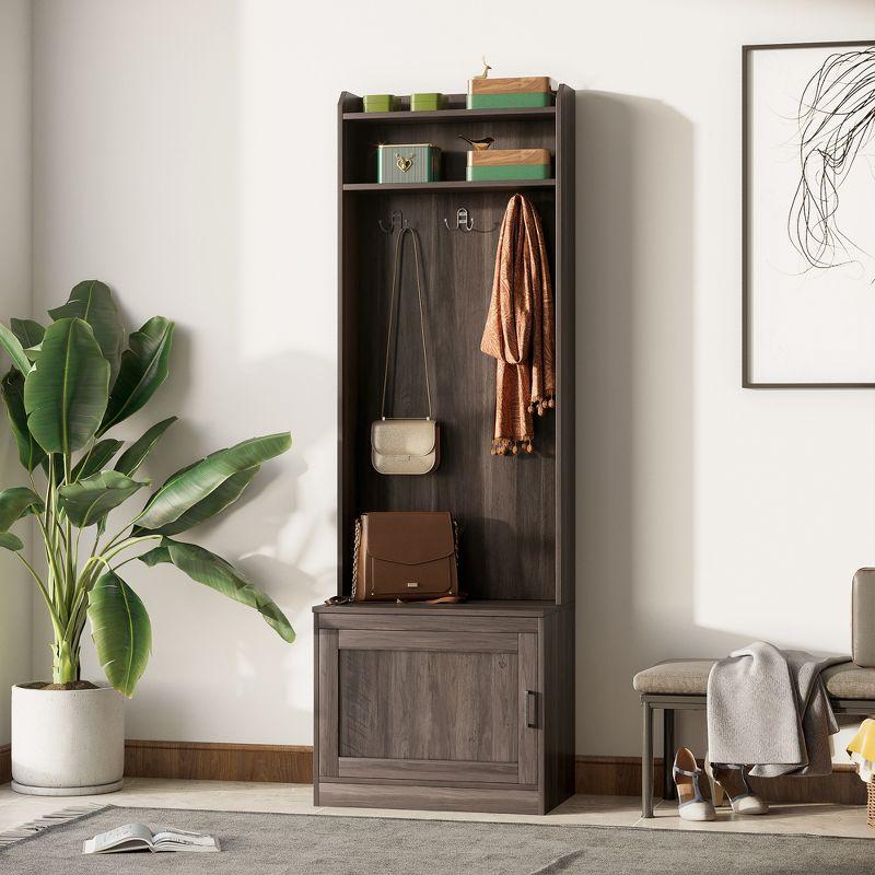 HOMCOM Rustic Hall Tree with Shoe Storage Bench, Entryway Bench with Coat Rack, Accent Coat Tree with Storage Shelves for Hallway, Mudroom, Brown