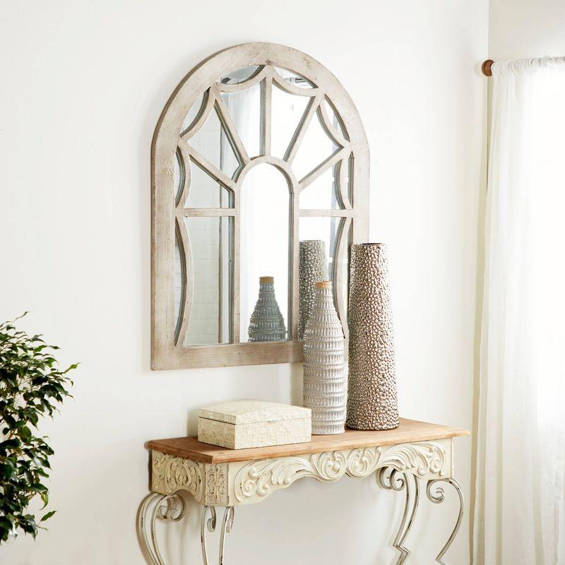 Wood Window Pane Inspired Wall Mirror with Arched Top Cream - Olivia & May: Antique Finish, No Assembly, Spot Clean