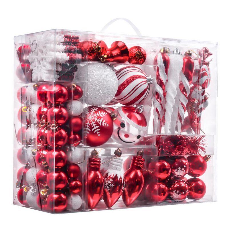 155-Piece Red and White Shatterproof Christmas Ornament Set