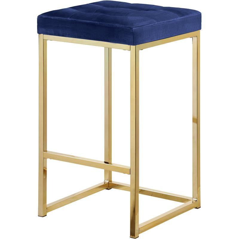 Meridian Furniture Nicola 26.5"H Velvet Counter Stool in Navy (Set of 2)