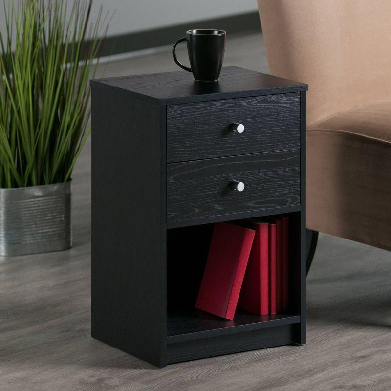 Ava Nightstand with 2 Drawers Black - Winsome: Contemporary Bedside Table, Sleek Design, Storage Shelf