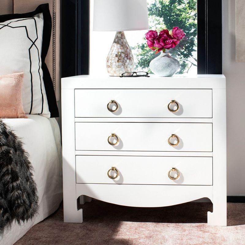 White and Gold Transitional 3-Drawer Chest with Soft Close