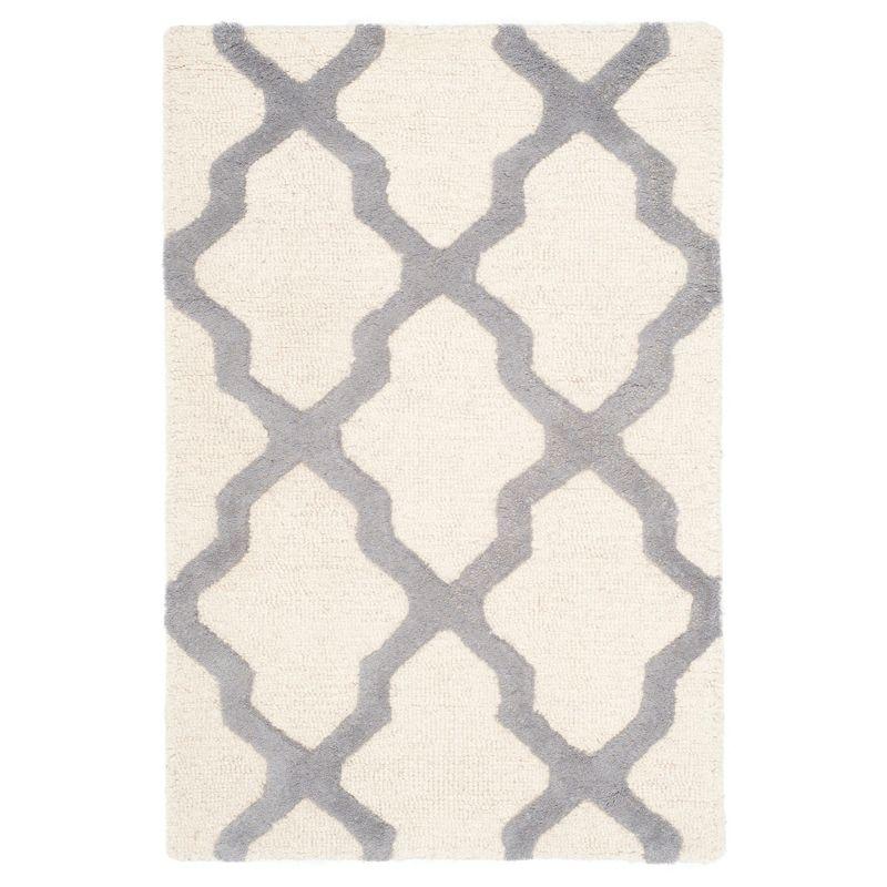 Elegant Ivory and Silver Hand-Tufted Wool Accent Rug, 2' x 3'