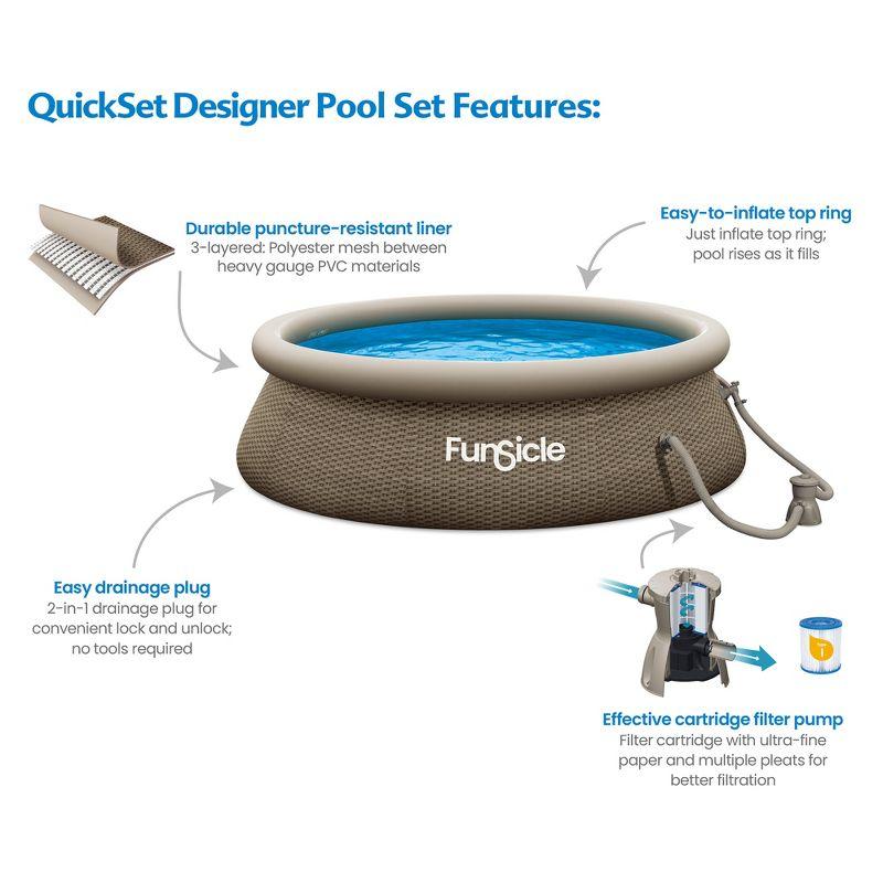 Funsicle QuickSet Round Inflatable Ring Top Outdoor Above Ground Swimming Pool Set with Pump and Cartridge Filter, Brown Triple Basketweave