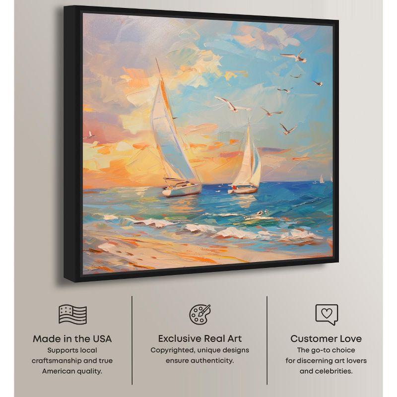 Art Remedy Sailboats in the Sunset Chic Coastal Wall Art, 30" x 30", Black Frame