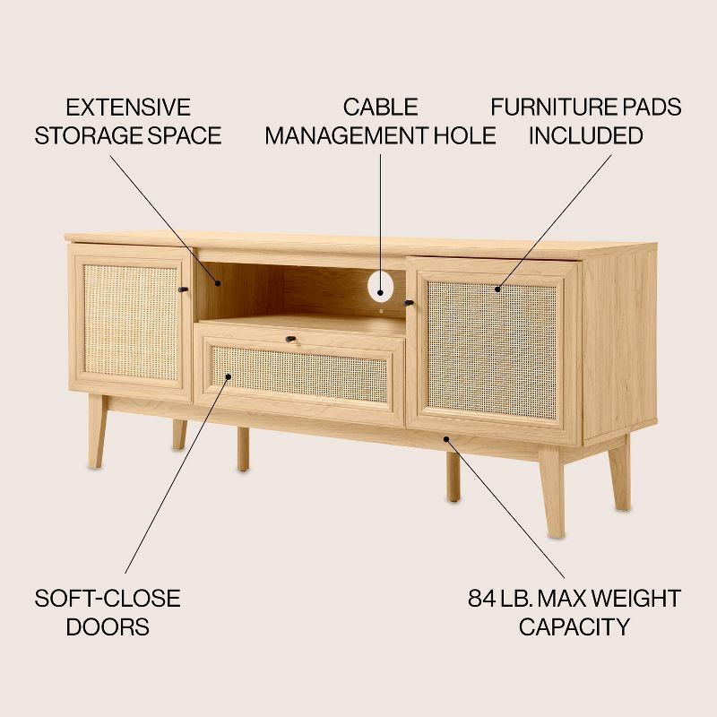 JONATHAN Y TVS1002A Finley 59 in. Farmhouse Caned TV Stand with Drawer and Storage Doors Fits TVs up to 65 in. with Cable Management