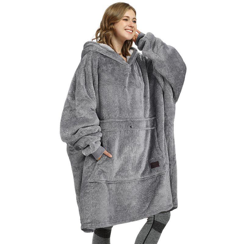 Catalonia Oversized Hoodie Blanket Sweatshirt, Warm Sherpa Giant Pullover with Front Pocket for Men Women