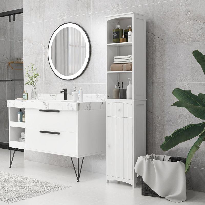 HOMCOM 67" Tall Bathroom Storage Cabinet, Freestanding Linen Tower with 3-Tier Shelf, Drawer and Cupboard, Narrow Side Floor Organizer, White