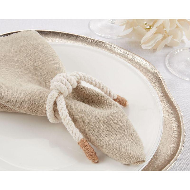 White and Brown Knotted Rope Napkin Rings Set of 4